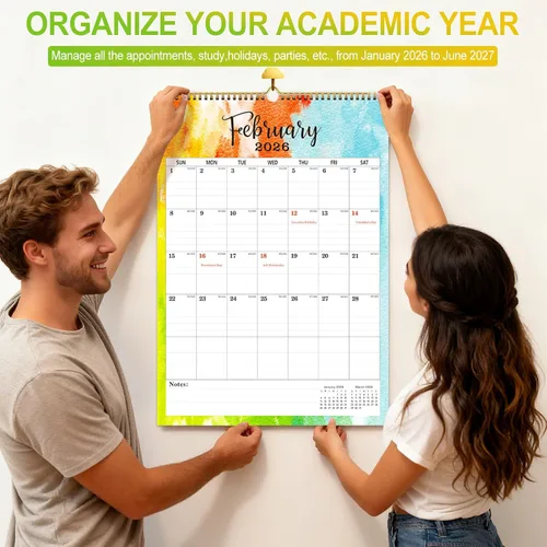 Vista 5 de Calendario de pared 2026-2027, calendario de pared colgante grande de 18 meses 2026-2027, enero 2026 a junio de 2027, calendario grande 2026 de 12 x
