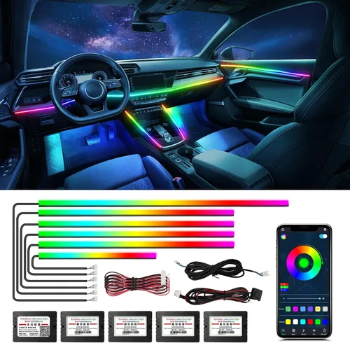 Vista 8 de Luces de acrílico para interiores de automóvil, accesorios de automóvil, tira de luces LED 10 en 1 con control de aplicación, 175 pulgadas, 593