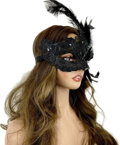 Vista 2 de Máscara de plumas venecianas para mujer, disfraz de Halloween, Mardi Gras, cosplay, fiesta de boda