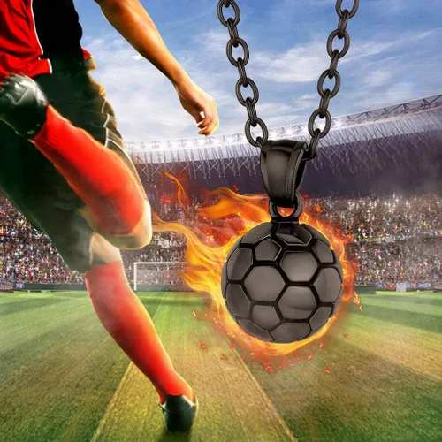 Vista 3 de PROSTEEL Stainless SteelGold PlatedBlack Soccer Football Necklaces Pendant with Chain for Men Women Sport Fan Jewelry Gift Soccer Charm Necklace
