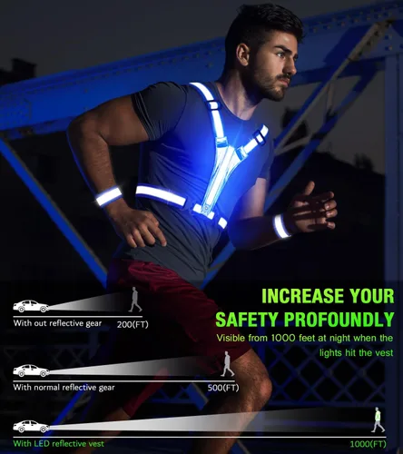 Vista 2 de Chaleco reflectante para correr con luz LED, chaleco reflectante recargable de alta visibilidad