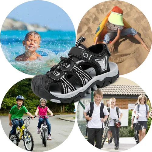 Vista 7 de JMFCHI Sandalias deportivas para niños, sandalias deportivas para exteriores, senderismo, atléticas, sandalias de playa con punta cerrada, zapatos