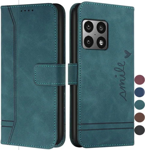 Vista 11 de Funda tipo cartera para OnePlus 10 Pro, OnePlus 10 Pro con tarjetero de cuero con función atril, protección completa magnética compatible