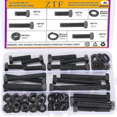 Vista 7 de ZTF SAE Grado 8 Kit de Surtido de Pernos y Tuercas, Juego de Surtido de Tornillos y Pernos Hexagonales de Servicio Pesado, 12 Tamaños Comunes