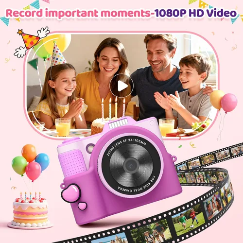 Vista 6 de Cámara para niños, regalos de Navidad y cumpleaños para niños y niñas de 3 a 12 años, cámaras de video digitales HD mejoradas para niños, juguetes