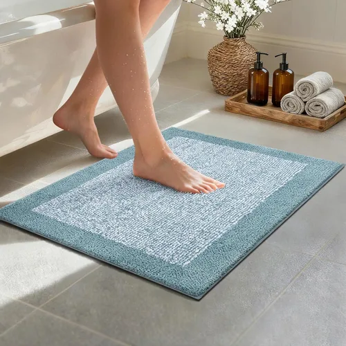 Vista 89 de Alfombras de baño de 17 x 24 pulgadas, antideslizantes, lavables, color gris, para bañera, tapete de baño para baño, tapete suave y absorbente