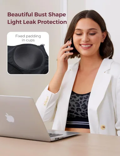 Vista 4 de Momcozy Sujetador de bombeo manos libres Sujetadores de lactancia sin costuras para bombeo Sujetador de extractor de leche con relleno fijo, sin