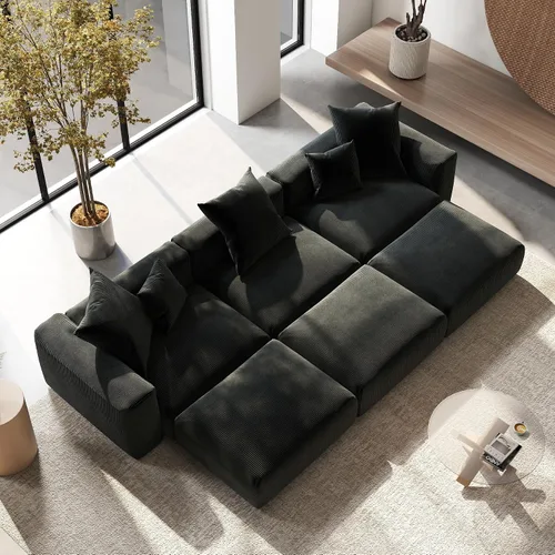 Vista 9 de Sofá seccional modular en forma de nube, sofá en L con otomano, sofá cama de 260 cm de tamaño grande, sofás cama de corduroy para sala de estar