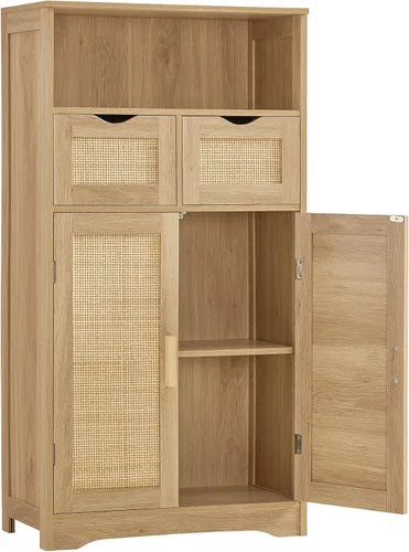 Vista 13 de Iwell Armario de almacenamiento con puertas y estantes, armario de despensa de cocina, gabinetes de baño para sala de estar, cocina, lavandería