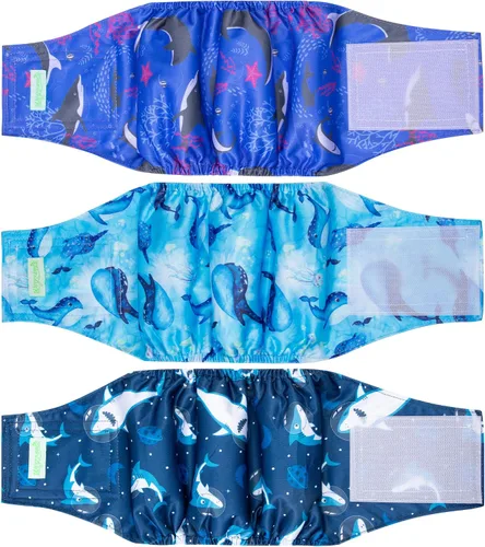 Vista 17 de Pañales para perro macho Wegreeco, lavables (paquete de 2), envoltorio para vientre lavable para perro macho, multicolor/fantasía (JEANS)