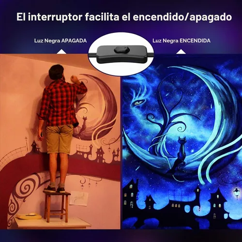 Vista 4 de Onforu Paquete de 2 barras de luz negra, luz negra LED con enchufe e interruptor, impermeable IP66 para fiesta brillante, dormitorio, Halloween