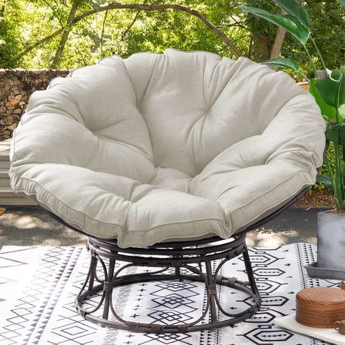 Vista 5 de Joyside Papasan - Silla con cojín y marco, silla Papasan de mimbre de 46 pulgadas, silla de platillo grande, marco marrón con cojín beige