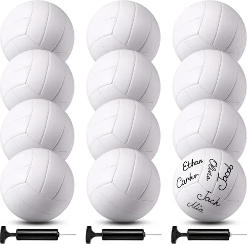 Vista 6 de Jexine Autograph - Pelota de voleibol blanca en blanco, tamaño oficial 5, pintura de bricolaje, pelota de voleibol lisa con bomba de aguja