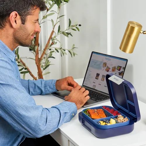 Vista 3 de Bentgo Juego de fiambreras modernas estilo Bento, con taza reutilizable para aperitivos (azul marino)