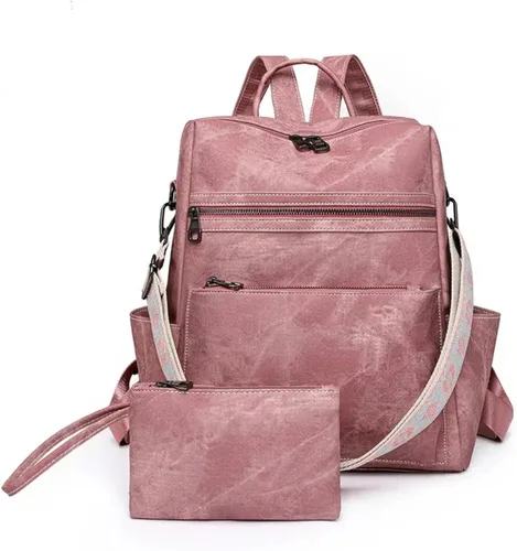 Vista 8 de Mochila para mujer, mochila impermeable de piel sintética, ligera, a la moda, multiusos, convertible, mochila de viaje, bolso de hombro, color negro