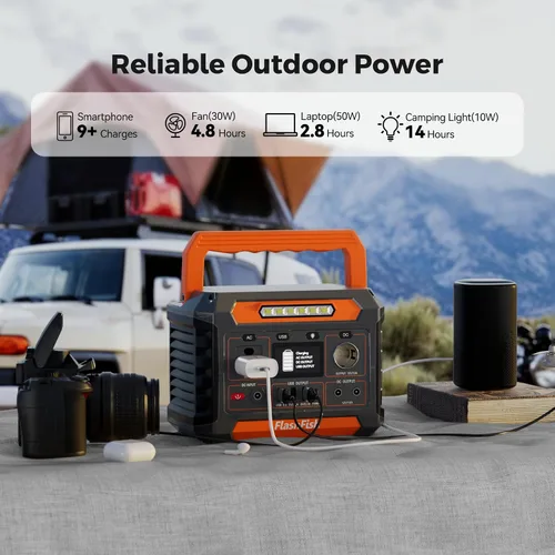 Vista 5 de FF Flashfish 144.3Wh con panel solar de 100 W, generador solar de 200 W con luces AC/DC/USB/tipo C/LED, batería de reserva para camping, viajes