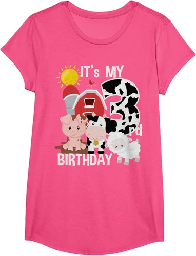 Vista 13 de Camiseta con diseño de animales de granja con texto en inglés "It's My 3rd Birthday" Negro