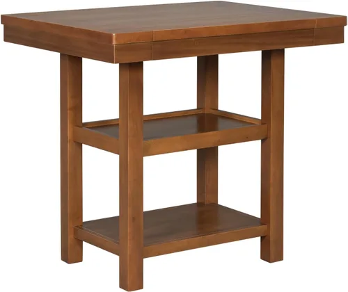 Vista 9 de JIVOIT Farmhouse 6 Piece Dining Table Set, Counter Height Table Set with 4 Chairs and a Bench, Rubber Wood Expandable Bar Table Set with Rivet Gris-3