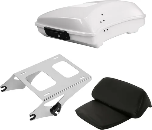 Vista 41 de TCT-MOTORPARTS Atlas Silver Metálico Maletero de Viaje Modificado con Respaldo y Montaje en Rack Adecuado para Harley Touring 14-25 Street Glide