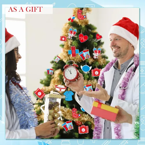 Vista 7 de Remerry 55 piezas de adorno de madera para enfermera de Navidad, adorno médico de Navidad, diseño de enfermería, regalo para colgar rebanada