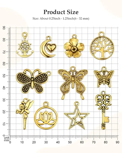Vista 2 de JIALEEY 100 piezas al por mayor de lotes a granel de oro mezclados tibetanos antiguos colgantes de oro DIY para pulseras, collares, joyería