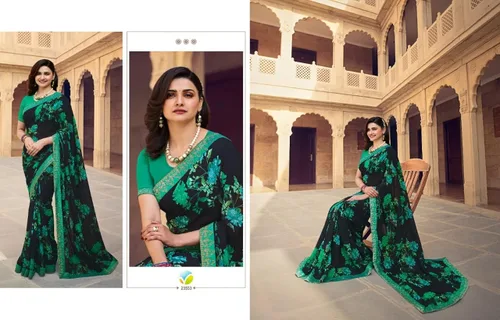 Vista 5 de Rihana fashion Ropa de fiesta india para mujer, estampado de sari con blusa sin coser, talla 49, talla única