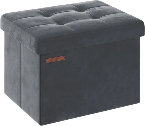 Vista 12 de SONGMICS Otomana pequeña plegable de almacenamiento, taburete reposapiés, 12.2 x 16.1 x 12.2 pulgadas, otomana con almacenamiento, carga de hasta