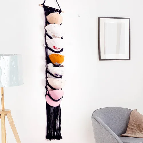 Vista 2 de jontell Soporte para gorras de bola, 1 unidad/hasta 14 gorras, organizador de sombreros para exhibición de gorras de béisbol, estante de macramé