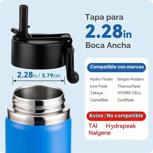 Vista 3 de Tapa de popote para Hydro Flask 12, 16, 18, 20, 32, 64 onzas, botella de agua de boca ancha, tapa de repuesto con popote para botellas de boca ancha