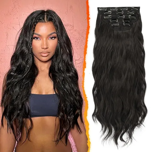 Vista 9 de BARSDAR Extensiones de cabello ondulado con clip negro marrón - 14 pulgadas, extensiones de cabello corto ondulado con clip para mujer - 5 piezas