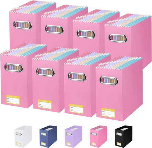 Vista 10 de BALEINE Caja organizadora de archivos, organizador de carpetas de archivos de cartón con asa para tamaño carta, caja de archivos plegable portátil