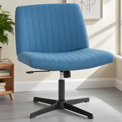 Vista 8 de Silla cruzada sin brazos, silla de oficina con patas cruzadas, cómoda silla de tocador con respaldo, silla de escritorio giratoria ancha ajustable