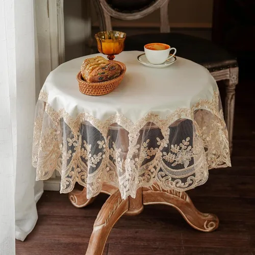 Vista 2 de ARTABLE Mantel de encaje rectangular impermeable con exquisito borde de macramé para decoración de bodas, cocina, vacaciones, fiestas