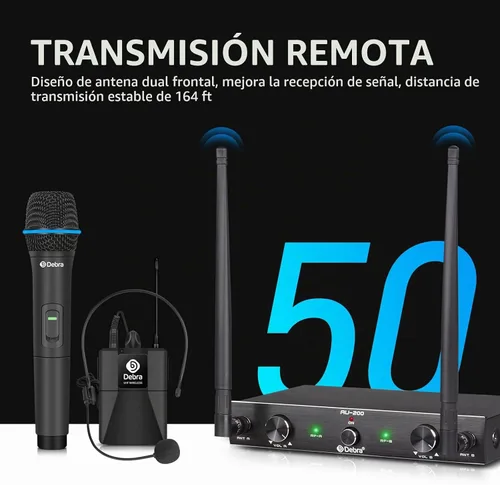Vista 5 de D Debra Audio AU200 Pro UHF Sistema de micrófono inalámbrico de 2 canales con micrófonos de diadema lavalier inalámbricos de mano, receptor