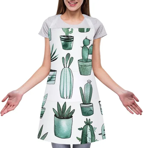 Vista 3 de Personalized Cacti And Succulents Adult Apron, Kitchen Cooking Aprons for Woman Man, Adjustable Bib Apron with Pocket for Baking, BBQ Crafting