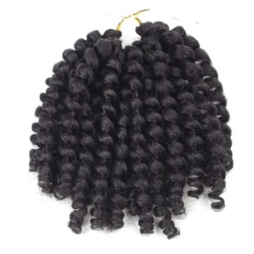 Vista 4 de Trenzas de ganchillo 2X Ringlet Jumbo Wand Curl 3 unids/lote 8 pulgadas 20 raíces Jamaicana Rizo en espiral trenzado trenzado sintético senegalés 1b