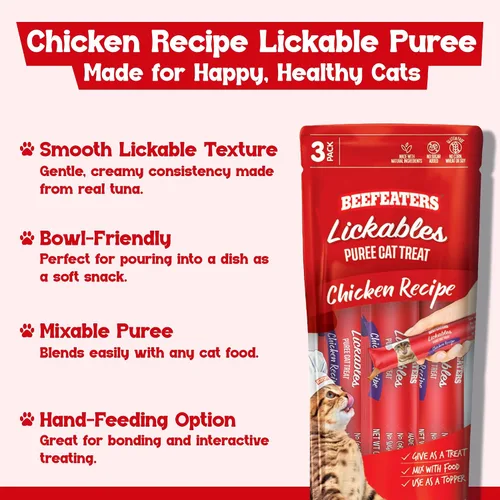 Vista 6 de Beefeaters Chicken Pure Cat Treats 1.59oz (paquete de 12) Golosinas de tubo para apretar para lamer, sin granos, sin azúcar añadida, pollo real