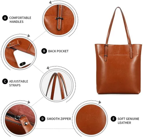 Vista 5 de Kattee Bolso de hombro de cuero genuino vintage para mujer con asas ajustables