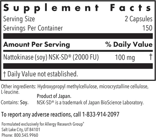 Vista 2 de ARG Nattokinase 50 mg Soporte de Circulación, 90 Cápsulas Nattokinase NSK-SD de soja fermentada para una circulación saludable, fórmula