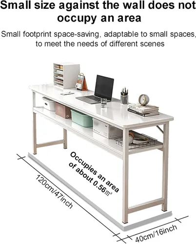 Vista 6 de Escritorio para computadora de oficina en casa, escritorio pequeño de estilo moderno y simple, mesa de trabajo compacta de PC con estantes