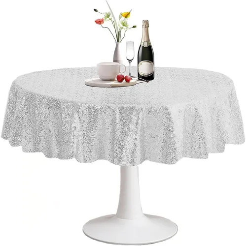 Vista 21 de Manteles redondos de lentejuelas negros para fiestas, de 121,9 cm, mantel redondo de purpurina ajustado, pequeño, lindo y dulce, para boda