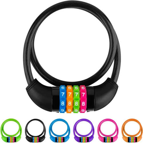 Vista 3 de Cable de bloqueo de bicicleta, combinación de 4 dígitos con cabezal de bloqueo de metal, reiniciable, 2 pies x 0.45 pulgadas, para bicicleta, Negro