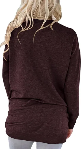 Vista 4 de Aymnlox Plus Size Pullovers for Women Casual Basic Long Sleeves Blouse Solid V Neck Sweatshirts with Pockets