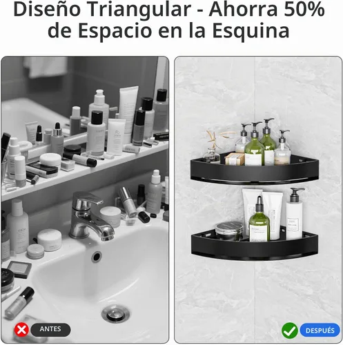 Vista 7 de Wisfame Carrito de Ducha Esquinero Negro - Estante de Ducha Triangular de Aluminio Resistente al Óxido - Instalación Sin Taladro y Con Taladro - 2