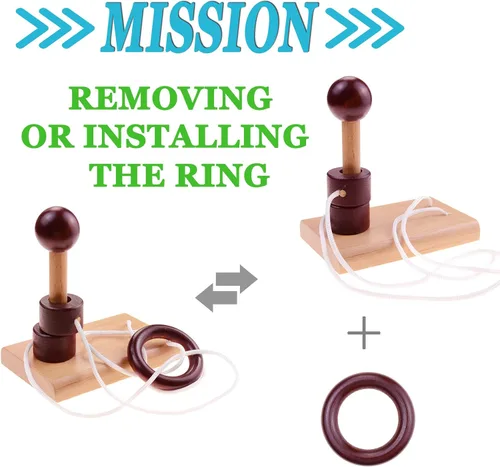 Vista 3 de Kingou Juego de 4 de rompecabezas de madera clásica cuerda de solución central juego de cerebro para adultos