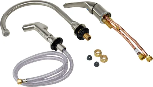 Vista 2 de Kingston Brass KB828K8 Chatham - Grifo de cocina con mango de una sola palanca con rociador y dispensador de jabón, níquel cepillado, alcance