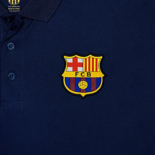 Vista 5 de Icon Sports Officially Licensed Barcelona Embroidered Barça Crest Athletic Fit Short Sleeve Navy Shirt