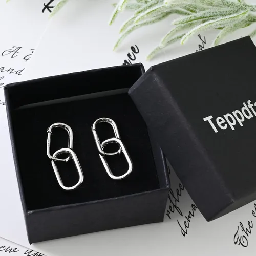 Vista 8 de Aretes de aro de plata de ley 925 con doble ovalado para mujer, pequeños aretes de aro de plata para orejas sensibles, aretes de aro cuadrados