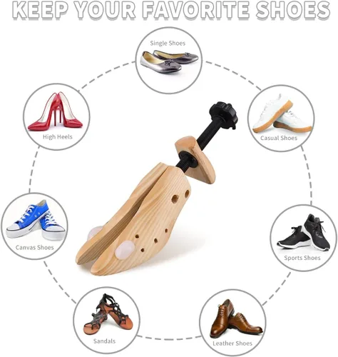 Vista 6 de Camilla de zapatos para mujeres y hombres, un par de camillas de zapatos de madera para mujeres y hombres ajustables en longitud y ancho.