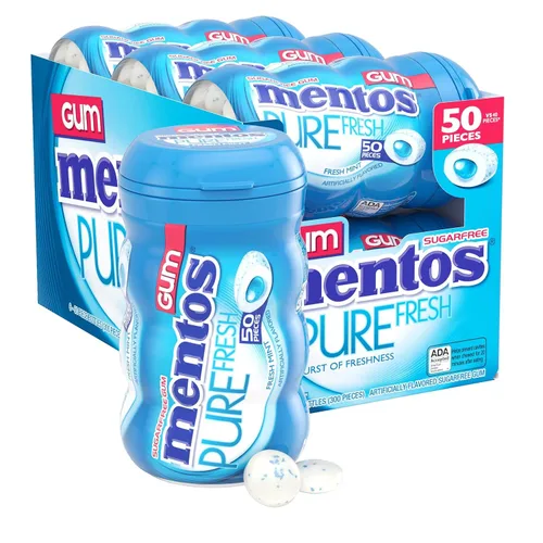 Vista 15 de Mentos Chicle Pure Fresh sin azúcar con xilitol, gaulteria, a granel, botella de 50 piezas (paquete de 6) Goma de mascar, perfecta para un aliento